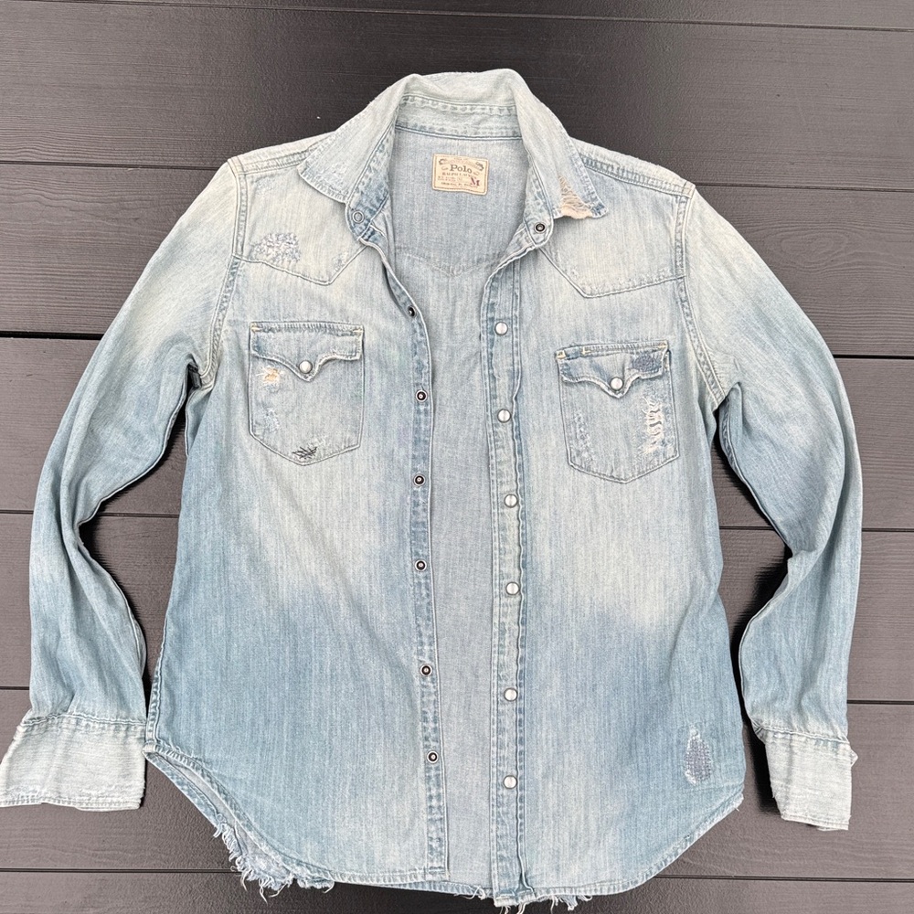 Ralph Lauren Light Blue Distressed Button Down Shirt